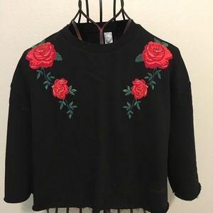 Divided cropped embroidered sweatshirt top